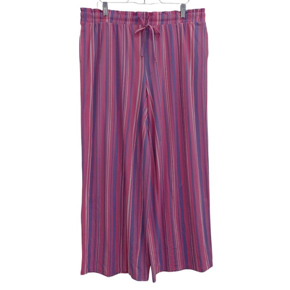 NWOT MUK LUKS Cloud Knit Wide Leg Pants Sz XL Pink Striped Pull On Drawstring - Picture 2 of 5